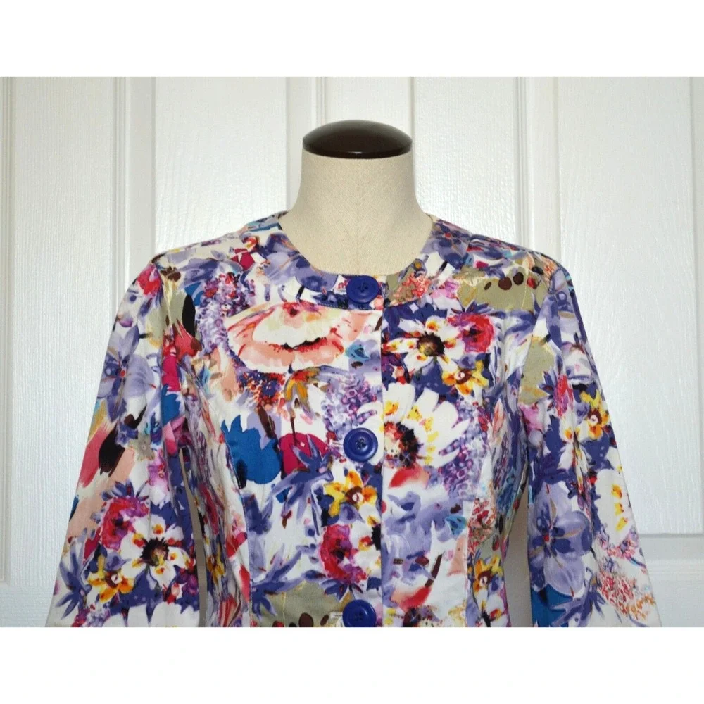 Coldwater Creek Jacket Women's Size 4 Multicolor Floral 3/4 Sleeve Button Front‎